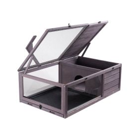 A Tortoise Habitat Wooden Tortoise House Indoor & Outdoor 2-Room 38x24x13in