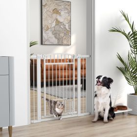 30"-41" Extra Wide Walk Through Dog Gate w/ Cat Door, 3-Inch & 5.5-Inch Extension Kits, 37" High