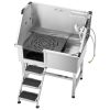 38" Dog Grooming Bath Tub Stainless Steel w/ Stairs Faucet Left Door