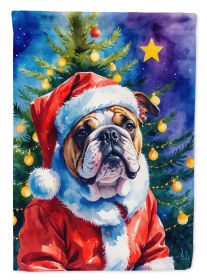 English Bulldog Christmas House Flag Large Porch Sleeve Pole Decorative Outside Yard Banner Artwork Wall Hanging, Polyester, House Size, Multicolor