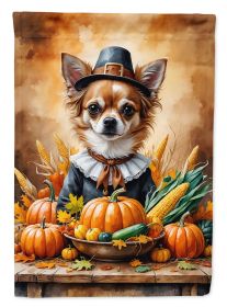 Chihuahua Thanksgiving House Flag Large Porch Sleeve Pole Decorative Outside Yard Banner Artwork Wall Hanging, Polyester, House Size, Multicolor