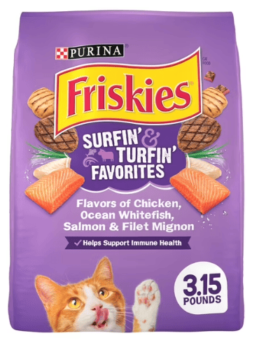 Purina Friskies Surfin' & Turfin',Indoor Dry Cat Food, Chicken,Whitefish, & Salmon, 3.15 lb Bag