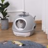 PawHut Cat Litter Box Toilet with Lid, Covered Litter Box with Scoop, Enclosed Drawer, and Skylight, Gray