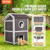 Outdoor Cat House 2-story Wooden Feral Cat Shelter with Roof & Door Flaps