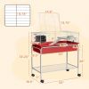 PawHut Two-Story Small Animal Cage Removable from Stand, Pet Habitat with Shelf & Wheels, 33" x 18.5" x 35", Red