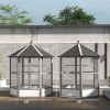 PawHut 69" Outdoor Wooden Hexagonal Aviary, Flight Bird Cage, Covered Roof, Weather-Resistant, Light Gray