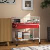 PawHut Two-Story Small Animal Cage Removable from Stand, Pet Habitat with Shelf & Wheels, 33" x 18.5" x 35", Red