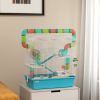 PawHut 4-Tier Hamster Cage with Tubes, Exercise Wheel, Hut, Water Bottle, Food Dish, Ramps, 22.8" x 14.2" x 25.6", Light Blue