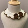 White Dog Handmade Knitted Collar Brown Knot bow Pet Necklace Crocheting Scarf Necktie Bib