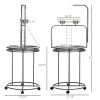 PawHut Large Parrot Stand Bird Perch with Toy Hook 3 Ladders Wooden Gray