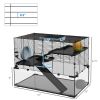 PawHut 31" Gerbil Cage with Glass Basin Ramps Platforms Hut Exercise Wheel Black for Small Hamsters