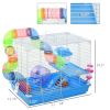 PawHut 2-Tier Hamster Cage Gerbil House with Portable Carry Handles, Anti-Pinning, Plastic Tray, Water Bottle, Food Dishes, Blue