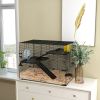 PawHut 31" Gerbil Cage with Glass Basin Ramps Platforms Hut Exercise Wheel Black for Small Hamsters
