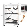 PawHut Rolling Small Pet Cage, 50" High with Hammock, Ideal for Ferrets & Chinchillas, 4 Access Doors, Silver
