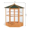 PawHut 69" Large Wooden Bird Aviary Hexagonal Outdoor Aviary Flight Bird Cage With Covered Roof, Brown