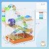 PawHut 18" 5-Tier Hamster Cage with Portable Carry Handle, Tubes and Tunnels, Includes Water Bottle, Food Dish & Exercise Wheel, Orange