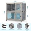 Weatherproof Rabbit House, Indoor/Outdoor Wooden Rabbit Hutch, 2 Story Bunny Cage, Pet House, Wooden Chicken Coop with Wheels