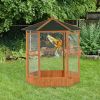 PawHut 69" Large Wooden Bird Aviary Hexagonal Outdoor Aviary Flight Bird Cage With Covered Roof, Brown