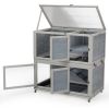 Weatherproof Rabbit House, Indoor/Outdoor Wooden Rabbit Hutch, 2 Story Bunny Cage, Pet House, Wooden Chicken Coop with Wheels