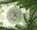 German Shepherd Puppy Smiling Christmas Wreath Ceramic Ornament Christmas Tree Hanging Decorations for Home Christmas Holiday, Party, Gift, 3 in