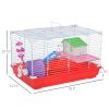 PawHut 18.5'' Hamster Cage with Exercise Wheel and Water Bottle Dishes, Small Animal Cages, 2 Storey Design, Red