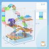 PawHut 5-Tier Hamster Cage, Portable Animal Travel Carrier with Exercise Wheels, Tube, Light Blue