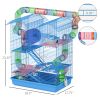 PawHut 5 Tiers Hamster Cage, Extra Large, Small Animal House, Wheels, Tubes, Water Bottle, Ladder, Blue