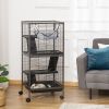 PawHut Large Metal Small Animal Cage with Hammock 4 Tiers & Removable Tray Gray Extra Space for Ferrets Chinchillas