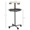 PawHut Bird Feeder Stand Portable Parrot Perch Play Stand with Wheels Stainless Steel Bowls Round Tray Grey