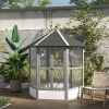 PawHut 69" Outdoor Wooden Hexagonal Aviary, Flight Bird Cage, Covered Roof, Weather-Resistant, Light Gray