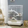 PawHut 32"L 4-Level Small Animal Cage, Rabbit Hutch with Universal Lockable Wheels & Slide-out Tray for Bunny, Chinchillas & Ferret, White