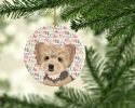 Yorkie Blue and Tan Puppy Christmas Ceramic Ornament Christmas Tree Hanging Decorations for Home Christmas Holiday, Party, Gift, 3 in, Multicolor