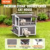 Outdoor Cat House 2-story Wooden Feral Cat Shelter with Balcony & Roof