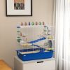 PawHut 4 Tier Hamster Cage with Tunnel Tube System, Hut, Exercise Wheel, Water Bottle, Food Dish, for Syrian, Gerbil, Blue