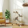 PawHut 47" Small Animal Cage, 4 Levels Large Rolling Metal Ferret Cage w/ 5.9" Deep Tray, Ramps, Water Bottle, Food Dish, Beige