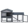 PawHut 58" Rabbit Hutch, Wooden Bunny Hutch, Guinea Pig Cage, Small Animal Enclosure with Run Area, Removable Tray, Asphalt Roof