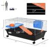 PawHut 35L Bunny Hutch Rolling Small Animal Cage Guinea Pig Home with Food Dish Water Bottle Hay Feeder Ramp Black