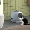 PawHut Covered Cat Litter Box with Scoop Enclosed Drawer Blue with Skylight