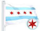 Combo Pack USA American Flag & Chicago Flag 3x5 Ft Embroidered Spun Polyester Indoor Outdoor Brass Grommets