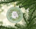 Samoyed Puppy Christmas Wreath Ceramic Ornament Christmas Tree Hanging Decorations for Home Christmas Holiday, Party, Gift, 3 in, Multicolor