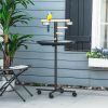 PawHut Bird Feeder Stand Portable Parrot Perch Play Stand with Wheels Stainless Steel Bowls Round Tray Grey