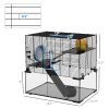 PawHut 3-Tier Hamster Cage with Wheel Water Bottle Food Bowl for Small Hamsters Black