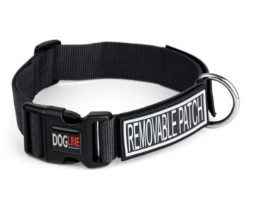 Fidos Lair | Dogline - Omega Series: 1" Black Adjustable Nylon Collar with Removable Patch Hook (Option: L 14"-18")