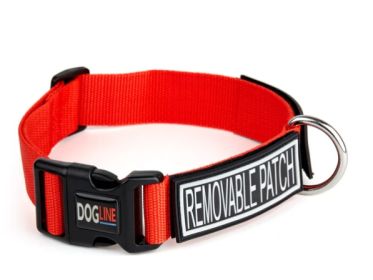 Fidos Lair | Dogline - Omega Series: 1" Red Adjustable Nylon Collar with Removable Patch Hook (Option: L 14"-18")