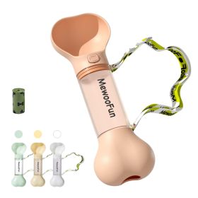 Mewoofun 2-In-1 Pet Water Bottle And Food Dispenser With Poop Bag Storage (Style: Pink)