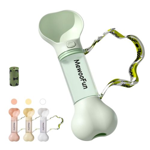 Mewoofun 2-In-1 Pet Water Bottle And Food Dispenser With Poop Bag Storage