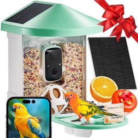 a Smart Bird Feeder with Camera AI Identify 10000+ Bird Specie Solar-Powered (Solar Panel Style: 2 Panels on Roof Side + 1 External 3W Panel, Color: green)