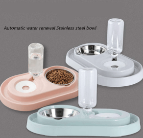 Stainless Steel Pet Bowls with Automatic Water Bottle (Color: pink)