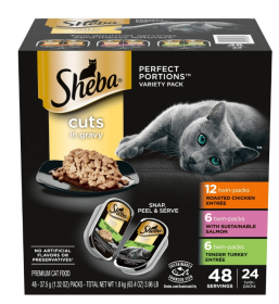 Sheba Wet Cat Food Pate Variety Pack, Savory Chicken, Roasted Turkey, and Tender Beef Entrees, (24) 2.6 oz. Perfect Portions Twin Pack Trays (129083601555: Sheba Wet Cat Food Pate Variety Pack)