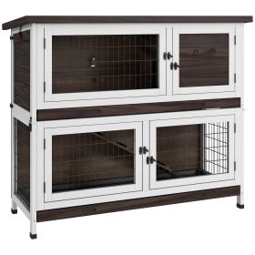 PawHut Rabbit Hutch, Outdoor 2-Tier Rabbit Cage, 46" Wooden Guinea Pig Cage with Double Removable Trays, Ramp, Asphalt Roof for 1-2 Rabbits (Color: as Pic)